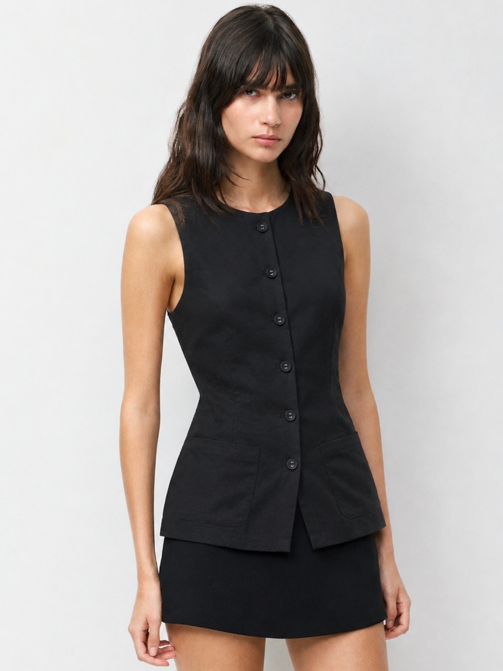 Princess Polly Mystick Vest Top Black US 8 NWOT Tailored Button Front